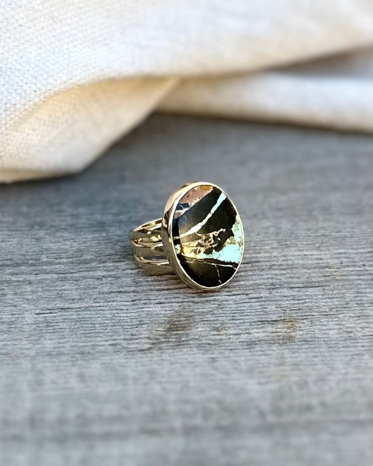 Passing Days Original - 14k Gold - Blackjack Turquoise Size 8