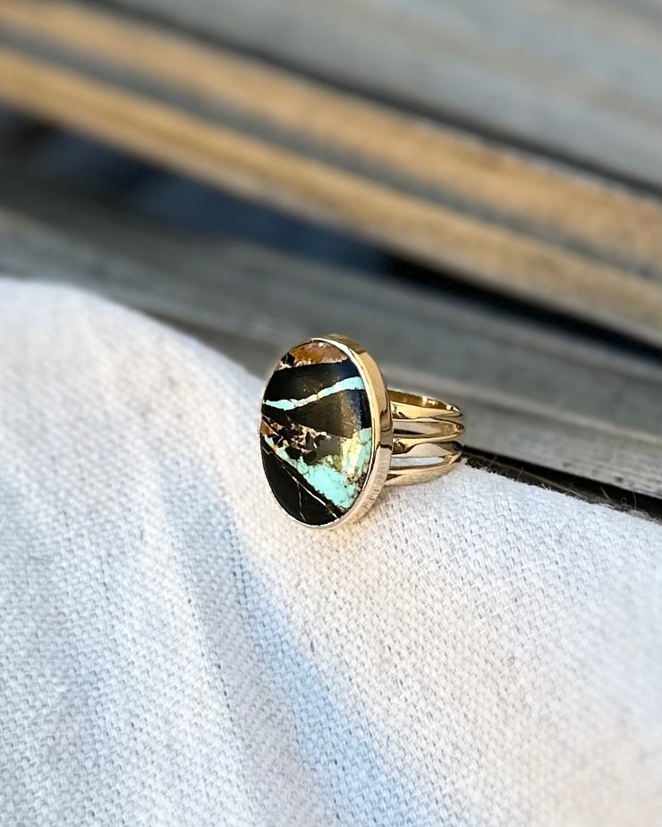 Passing Days Original - 14k Gold - Blackjack Turquoise Size 8